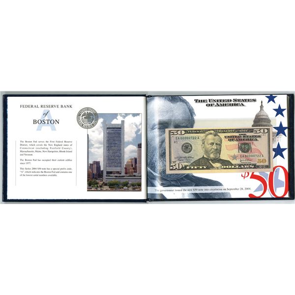 BEP $50, Premium Federal Reserve Set , Serial Number 722, Fr. 2128-A-L , 2004 Choice to Gem Crisp Un