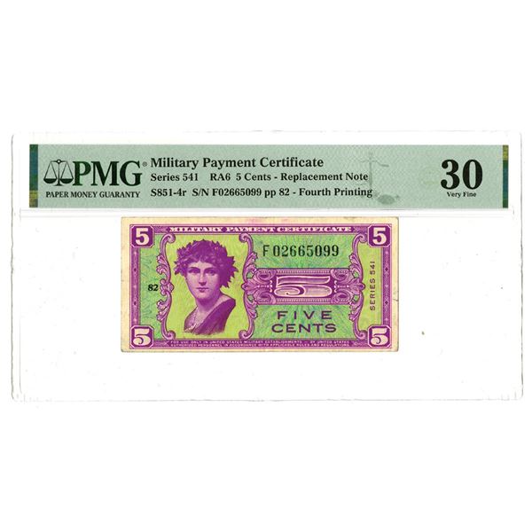 U.S. Military Payment Certificates, ND (1958), Series 541, Fourth Printing, Replacement Banknote.