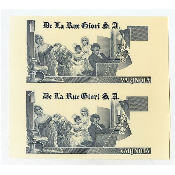 U.S., & U.K., De La Rue Giori S.A., DuraNote Polymer Advertising note, ca.1989-1994 Proof Uncut Pair