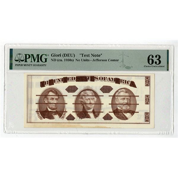 D.C. Giori Test Note, (DEU), ND (1950s) Jefferson Center "Test Note"
