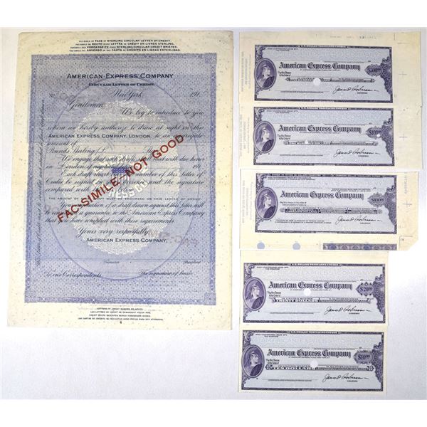 Canada and USA. American Express Co. Traveler's Cheques and Circular Letter of Credit, Specimen Coll