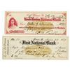 Image 1 : PA. First National Bank, Lot of 2 I/C Checks with Rare Imprinted Revenues RN-K11, 1876-77