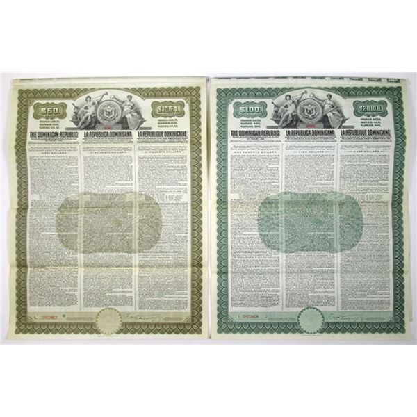 Dominican Republic, 1908, Specimen Gold Coupon Bond Pair