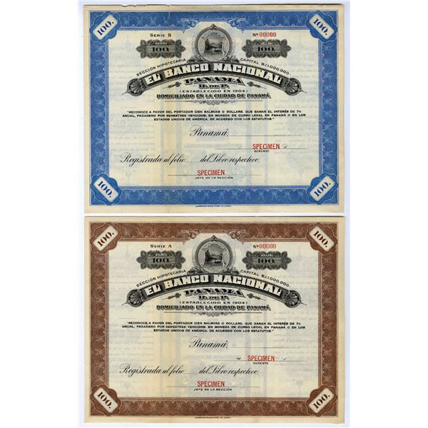 Panama. El Banco Nacional, ca.1904-20s Specimen Bond Pair