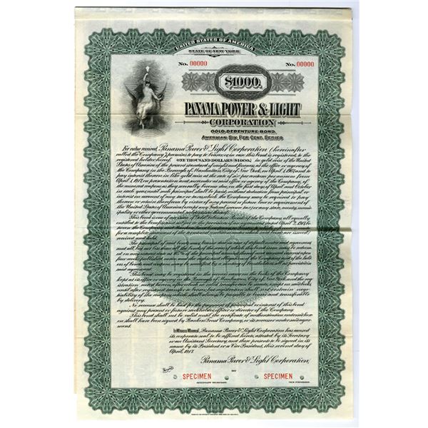 Panama Power & Light Corp., 1917 Specimen Gold Coupon Bond