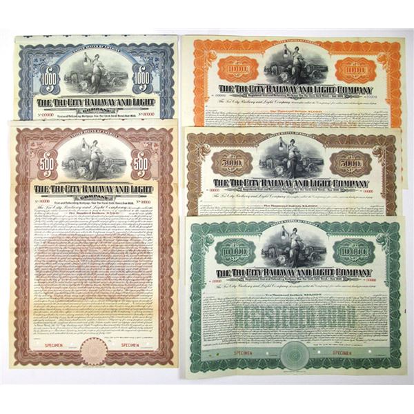 IL. & IA. Tri-City Railway and Light Co. 1910 Specimen Gold Bond Group