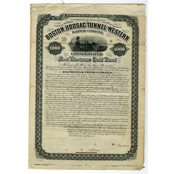 MA. Boston, Hoosac Tunnel and Western Railway Co., 1881, Specimen Coupon Bond Rarity.