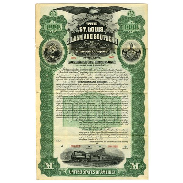 MO. St. Louis, Siloam and Southern Railroad Co., 1895, Specimen Gold Coupon Bond