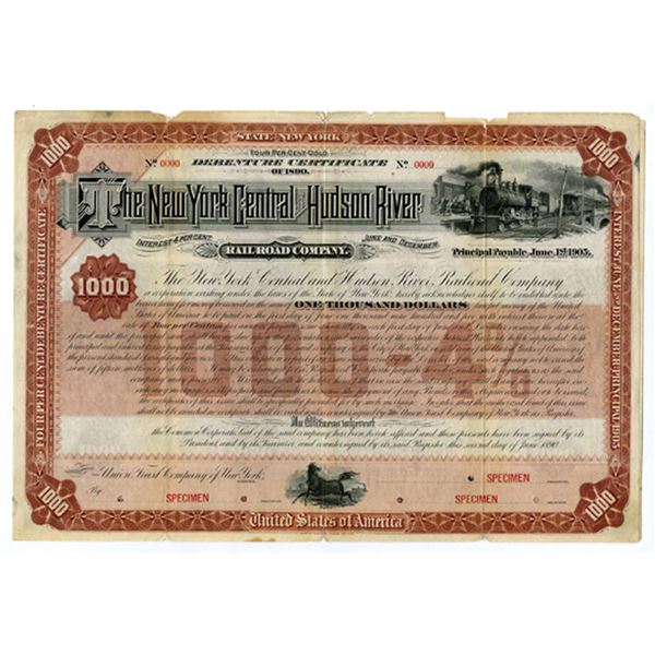 NY. New York Central and Hudson River Railroad Co, 1890, Specimen Bond.