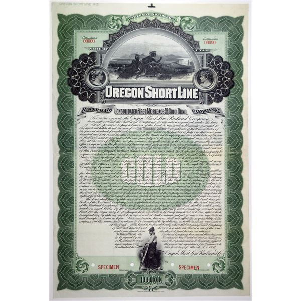 OR. Oregon Short Line Railroad Co., 1897 Specimen Gold Coupon Bond.