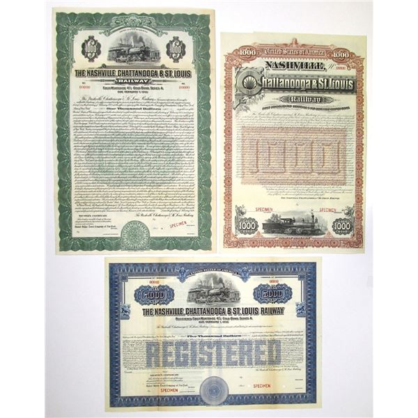 TN. Nashville, Chattanooga & St. Louis Railway, 1888 & 1928 Specimen Gold Bond Trio