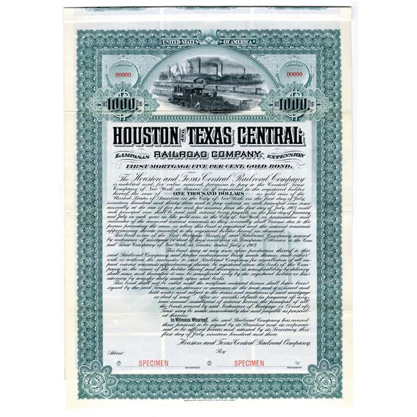 TX. Houston and Texas Central Railroad Co., 1903 Specimen Gold Coupon Bond