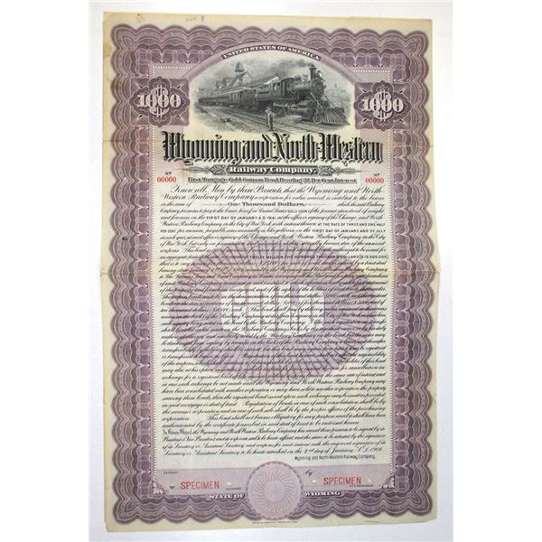 WY. Wyoming and North-Western Railway Co., 1906, Specimen Gold Coupon Bond.