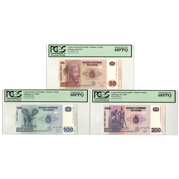 Congo Democratic Republic. Banque Centrale du Congo, 2007 to 2013, Issued Banknote Trio.