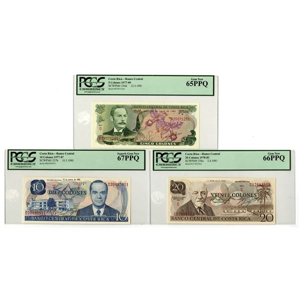 Costa Rica. Banco Central de Costa Rica, 1980 to 1981, Issued Banknote Trio.