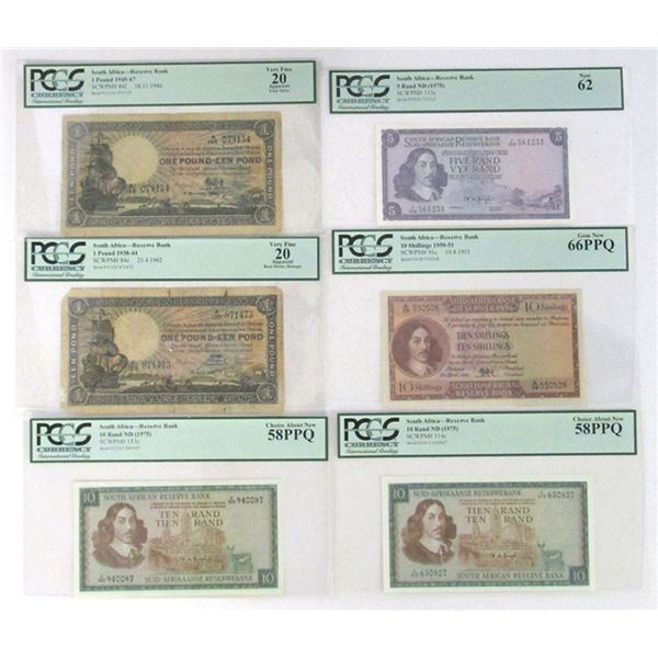 South Africa. Reserve Bank of South Africa, 1942 to ND (1975), Group of 6 Issued and Graded Banknote