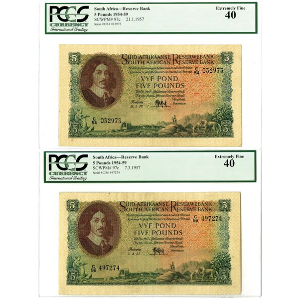 South Africa. Reserve Bank of South Africa, 1957, Issued Banknote Pair.