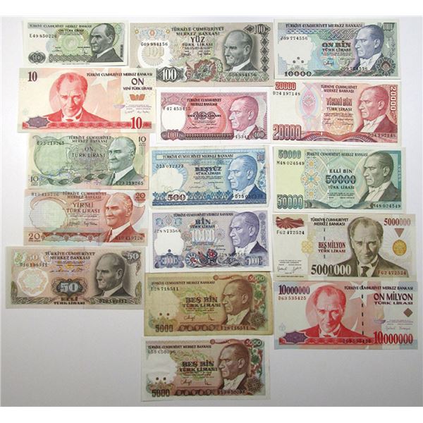 Turkey. Central Bank of Turkey, L.1930 (1966) to L.1970 (1999), Issued Banknote Collection.