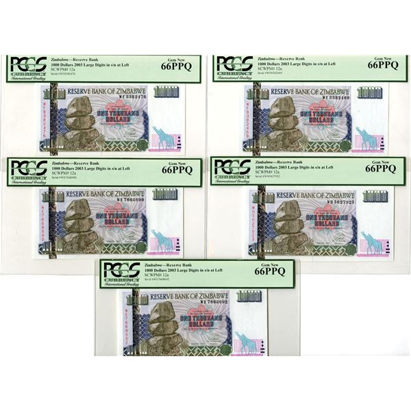 Zimbabwe. Reserve Bank of Zimbabwe, 2003, Issued Banknote Assortment.