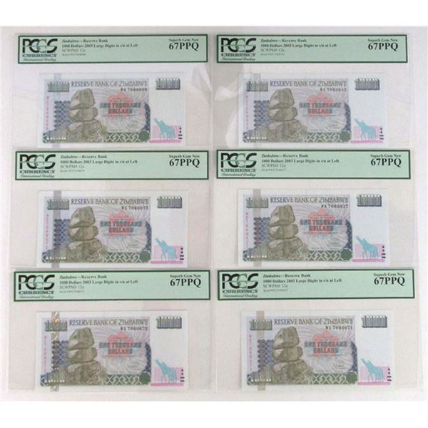 Zimbabwe. Reserve Bank of Zimbabwe, 2003, Issued Group of 6 Banknotes.