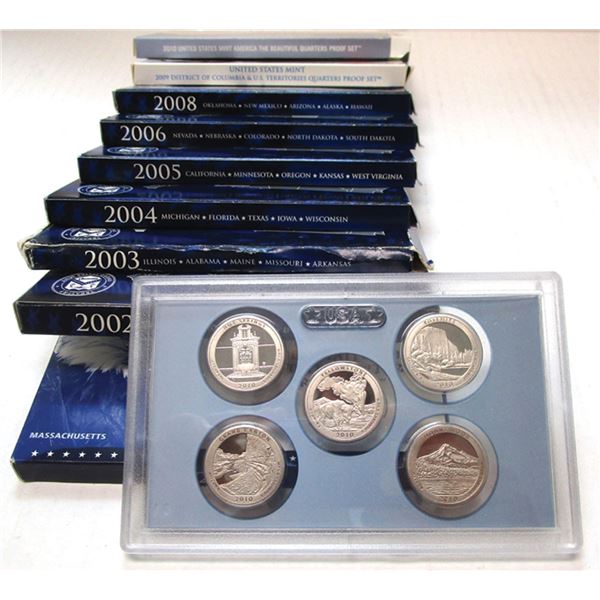 U.S. State Quarter Proof Sets for  2000, 2002-2006, and 2008-2010