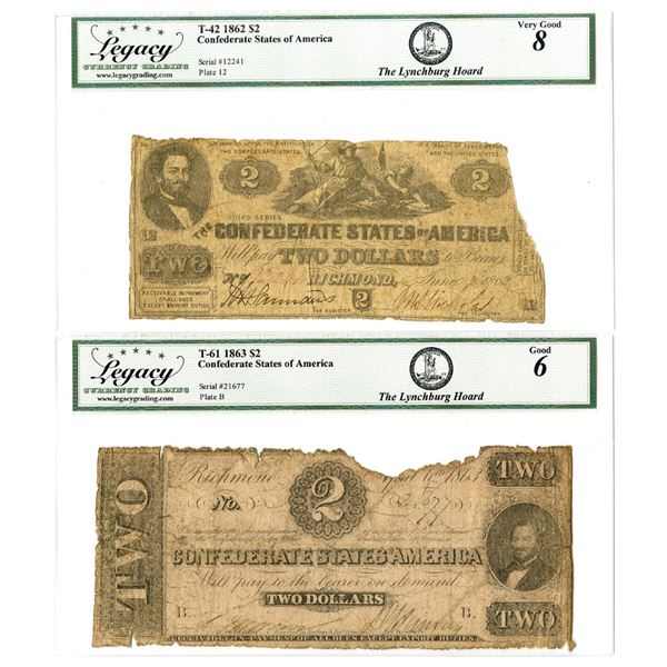 VA. Confederate States of America, 1862 and 1863, Issued Banknote Pair.