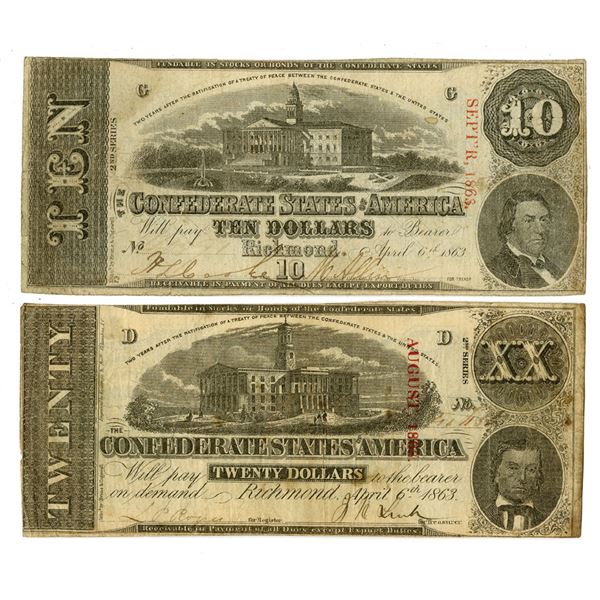 VA. Confederate States of America, 1863, I/C Banknote Pair.