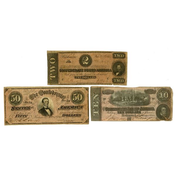 VA. Confederate States of America, 1864, Issued Banknote Trio.