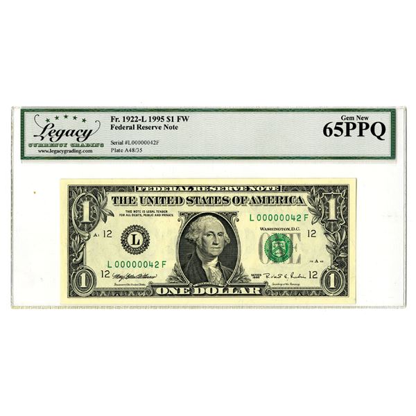 CA. Federal Reserve Note, San Francisco, "L", California, Series 1995, $1, Fr.# 1922-L, Issued Bankn