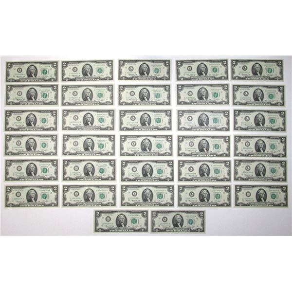CA. Federal Reserve Notes, $2, Series of 1976, Fr.# 1935L, Issued Group of 32 Banknotes.