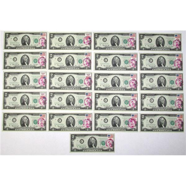 PA. Federal Reserve Notes, $2, Series of 1976, Fr.# 1935C, Issued Group of 21 Banknotes with Bicente