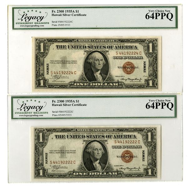 Hawaii. WWII Emergency Issue, $1, Series of 1935A, Fr.# 2300, Issued Banknote Pair.
