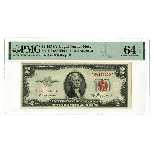 U.S. Legal Tender Note, $2, Series 1953A, Fr.#1510, Issued Banknote.