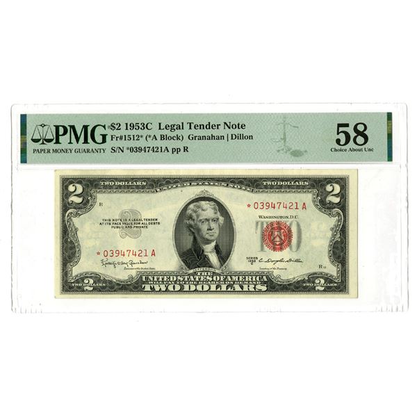 U.S. Legal Tender Note, $2, Series 1953C, Fr.#1512*, Replacement Banknote.
