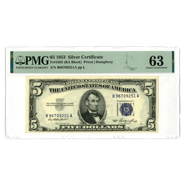 U.S. Silver Certificate, $5, Series 1953, Fr.# 1655, Issued Banknote.