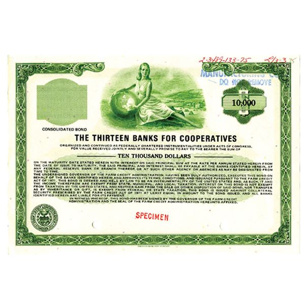 D.C., Thirteen Banks for Cooperatives, 1975 Specimen Bond