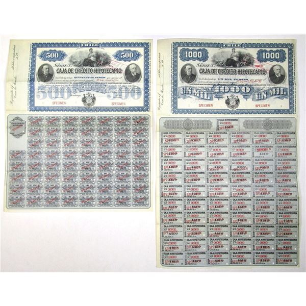 Chile. Caja de Credito Hipotecario, ND (1900), Specimen Coupon Bond Pair