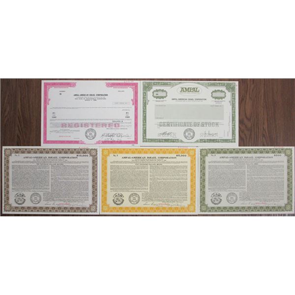 Israel. Ampal-American Israel Corp., ca.1979-1988 Specimen Stock and Bond Quintet