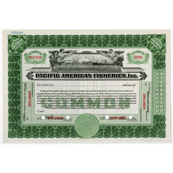 Alaska * Washington. Pacific American Fisheries, Inc. ca. 1910-30s Specimen Stock Certificate