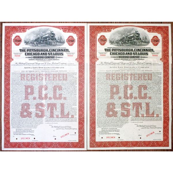 Pittsburgh, Cincinnati, Chicago and St. Louis Railroad Co. 1944 Specimen Registered Bond Pair.