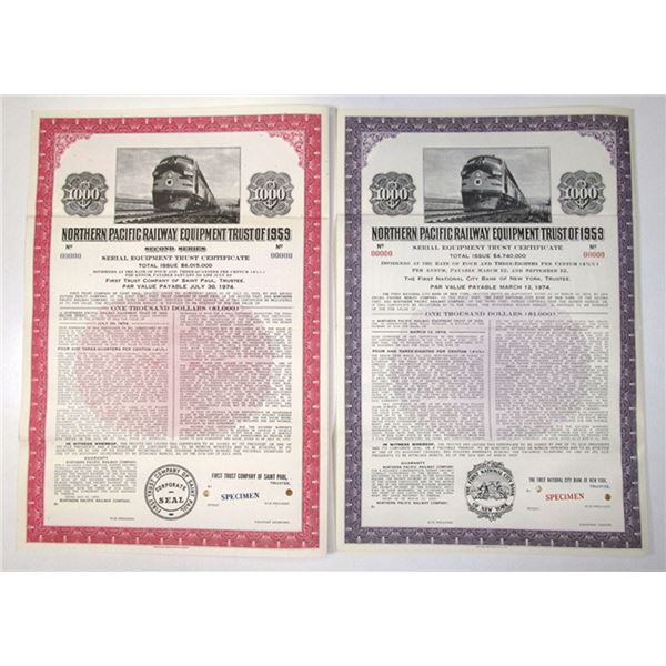 Wisconsin. Northern Pacific Railway Equipment Trust, 1959 Specimen Bond Pair