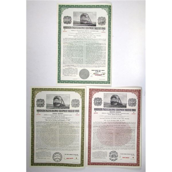 Wisconsin. Northern Pacific Railway Equipment Trust, 1960 Specimen Bond Trio