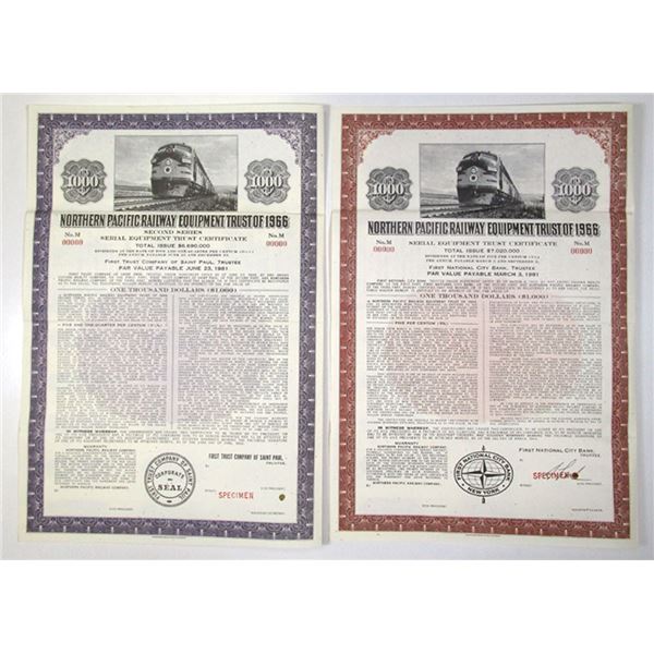 Wisconsin. Northern Pacific Railway Equipment Trust, 1966 Specimen Bond Pair