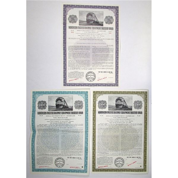 Wisconsin. Northern Pacific Railway Equipment Trust, 1968 and 1969 Specimen Bond Trio