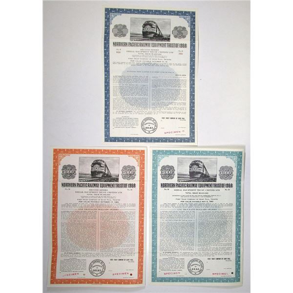 Wisconsin. Northern Pacific Railway Equipment Trust, 1968 Specimen Bond Trio