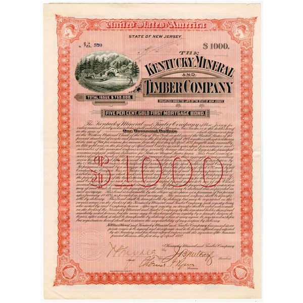 KY. Kentucky Mineral and Timber Co., 1892 I/U Gold Coupon Bond