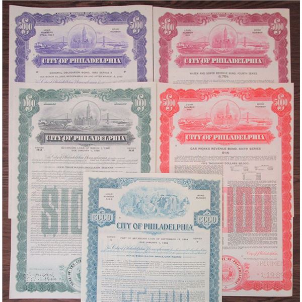 City of Philadelphia, 1961-89, Assortment of Utility & Construction Specimen Bonds