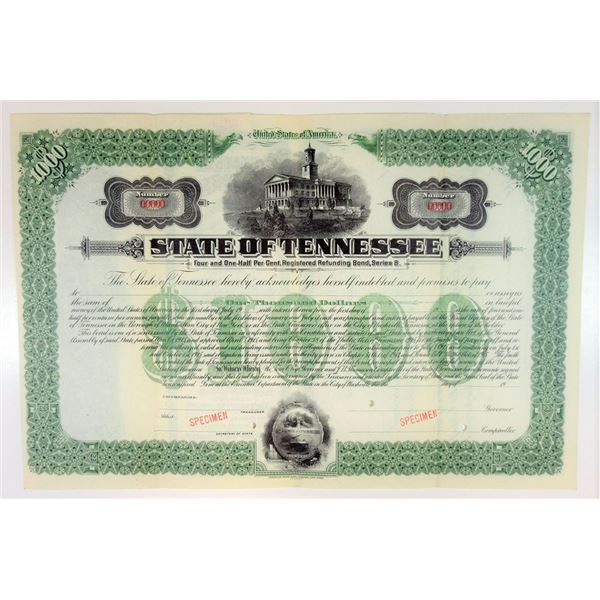 TN. State of Tennessee, ca.1915 4 1/2% Registered Specimen Bond