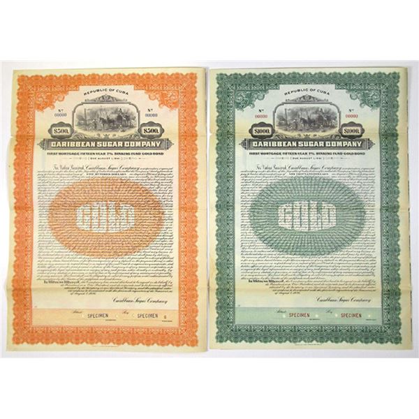 Cuba. Caribbean Sugar Co., 1926, Specimen Coupon Bond Pair.