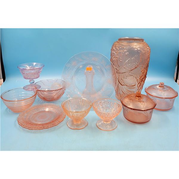 Pink Depression Glass Dishes & Vase